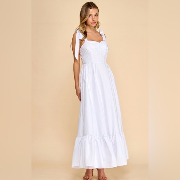 COTTON BALL Chic White Maxi Dress with Bow Straps - Picture 4 of 4